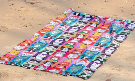 Paw Print Oversized Beach Towel - Cat Portrait Design