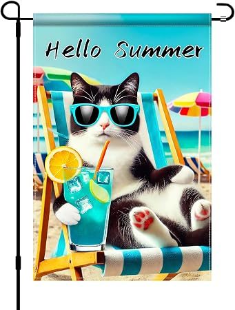 BlissYard Hello Summer Cat Garden Flag